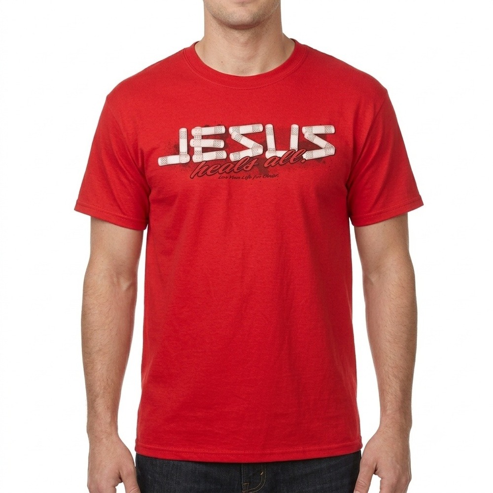 Jesus Heals All "Live your Life for Christ" Shirt Medium Red Bandage T-Shirt